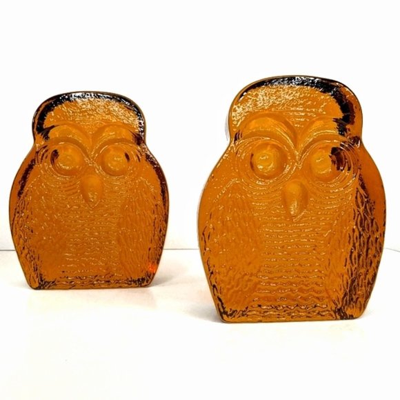 Vintage Other - Blenko Amber Glass Owl MCM Art Glass Bookends